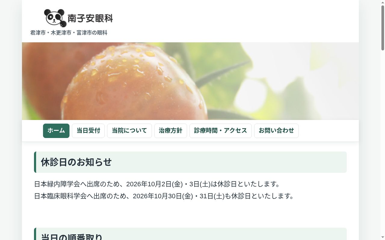 南子安眼科の公式サイトのスクリーンショット