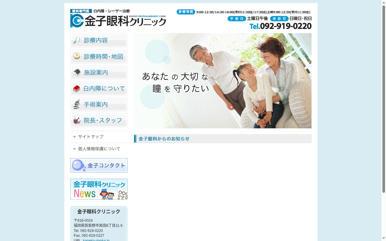 金子眼科クリニックの公式サイトのスクリーンショット