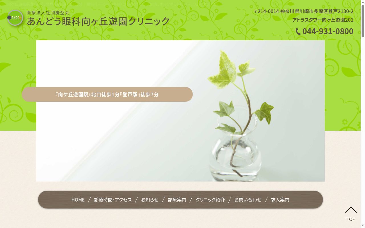 あんどう眼科向ヶ丘遊園クリニックの公式サイトのスクリーンショット