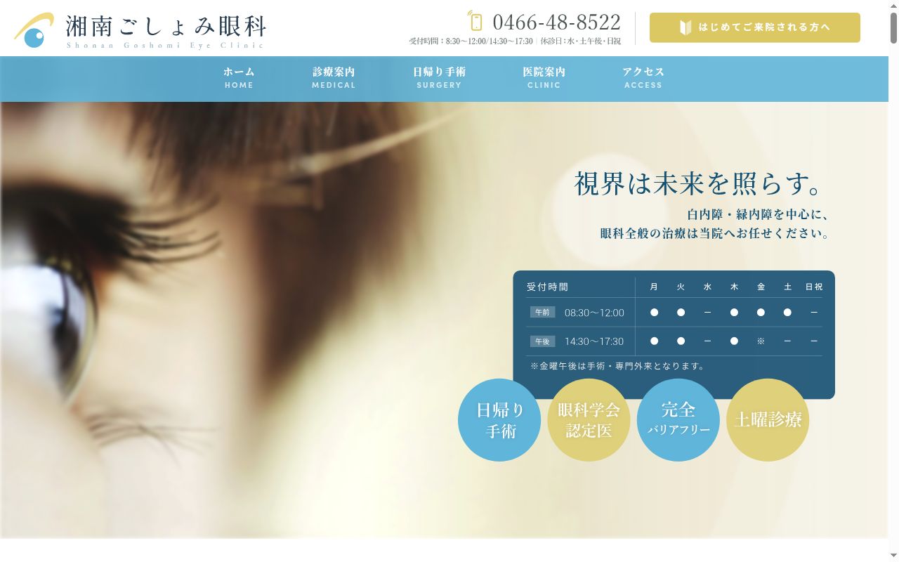 湘南ごしょみ眼科の公式サイトのスクリーンショット