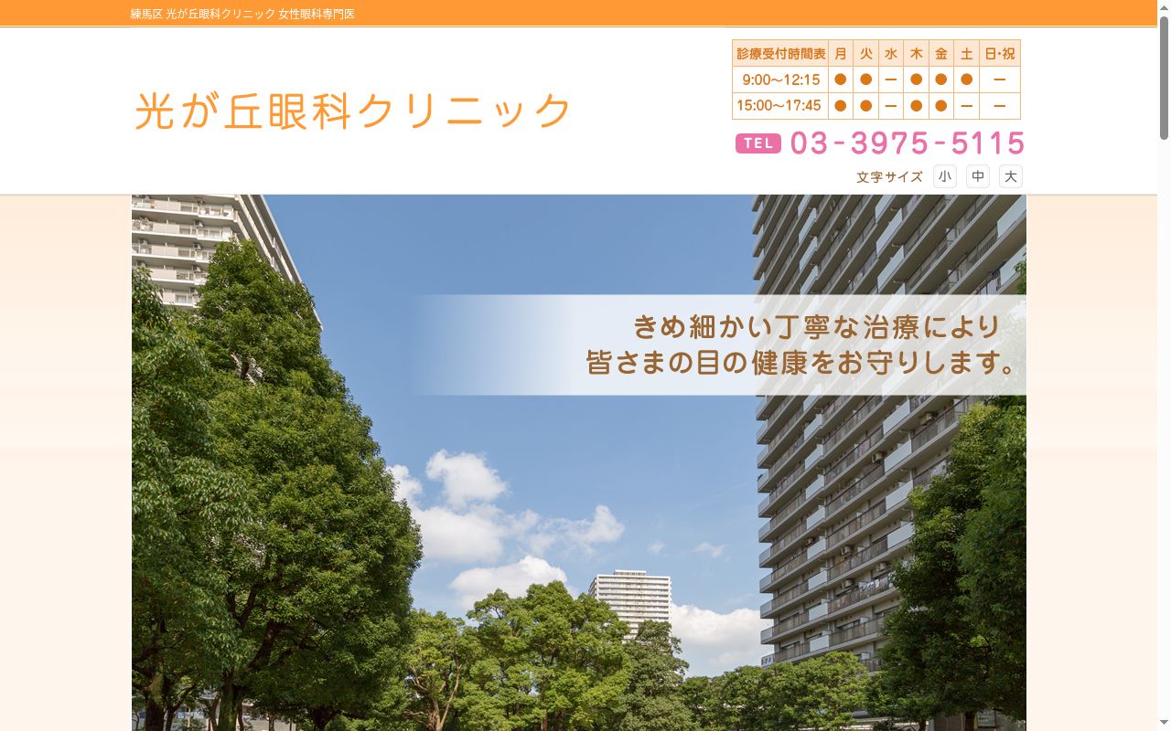光が丘眼科クリニックの公式サイトのスクリーンショット