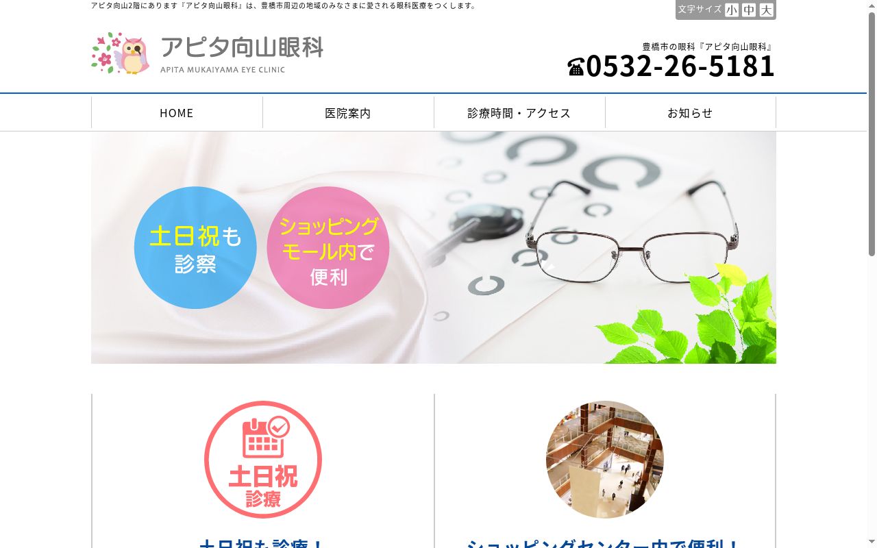 アピタ向山眼科の公式サイトのスクリーンショット