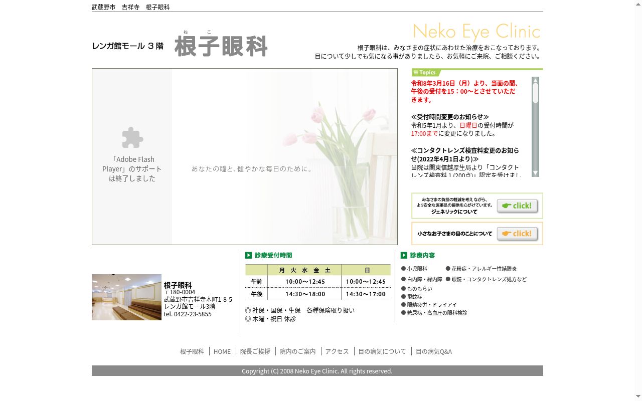 根子眼科の公式サイトのスクリーンショット