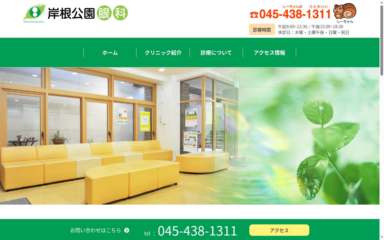 岸根公園眼科の公式サイトのスクリーンショット